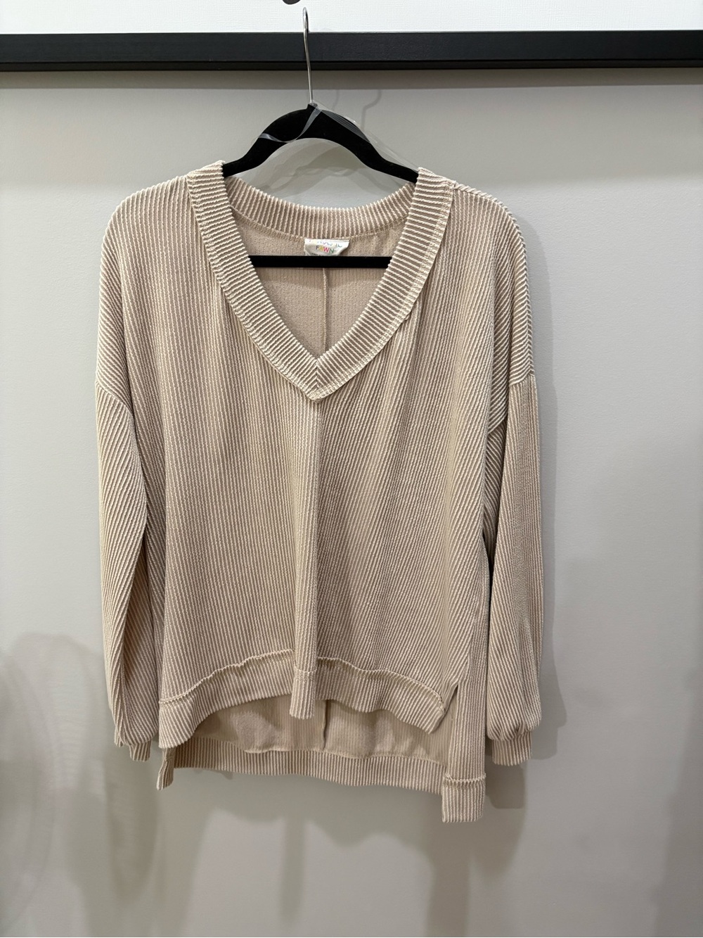 Fantastic Fawn Ribbed V-Neck Sweater in Beige